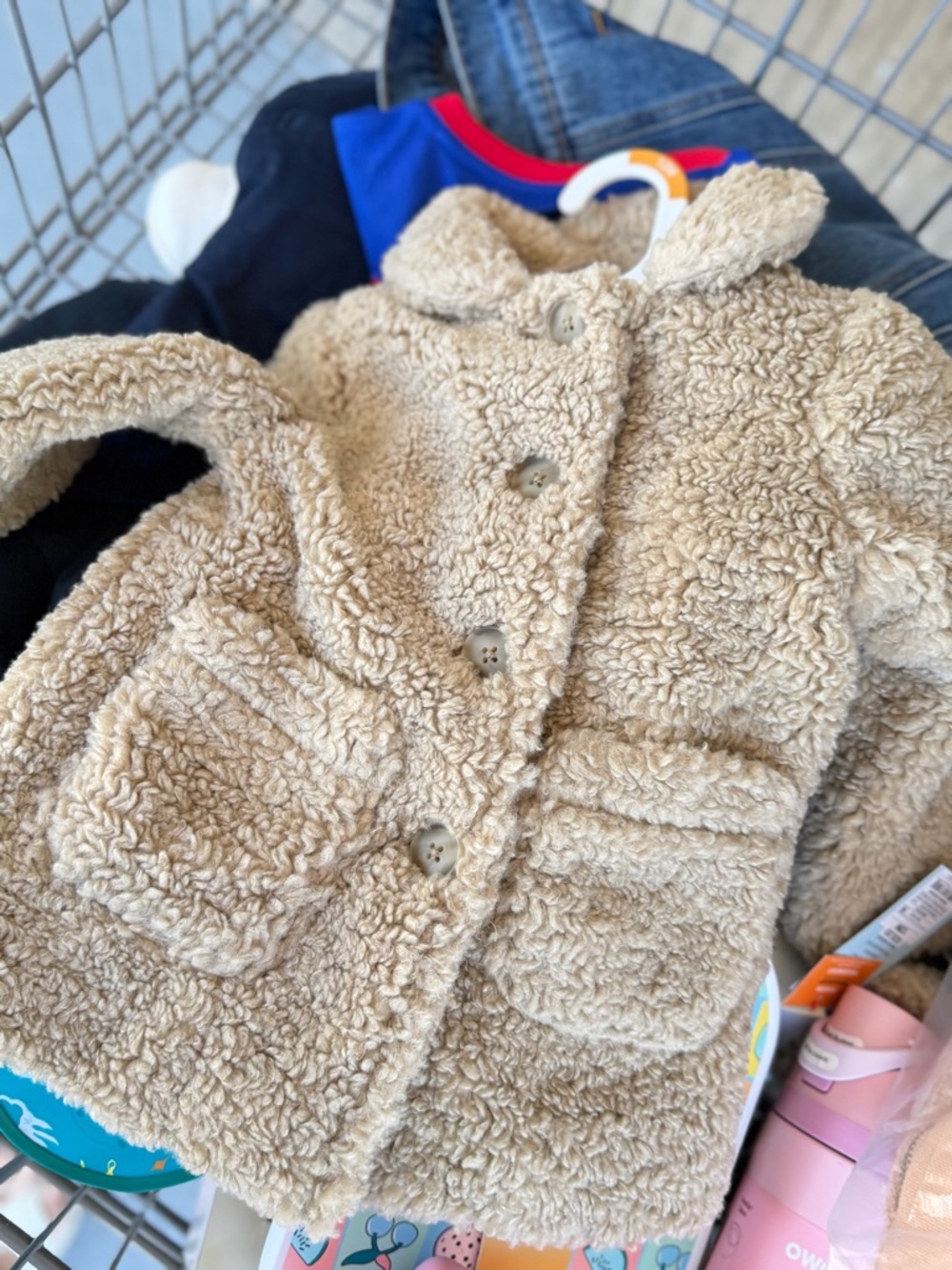 Kids Sherpa Coat in Beige - Cozy Button-Up Jacket choice of 12 months or 18 mos